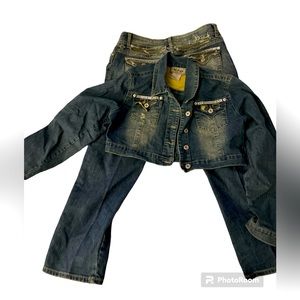 Faded Denim Jeans Set w/ Camo-Diamond Details - Inverted Triangle Set (Sz XL/L)